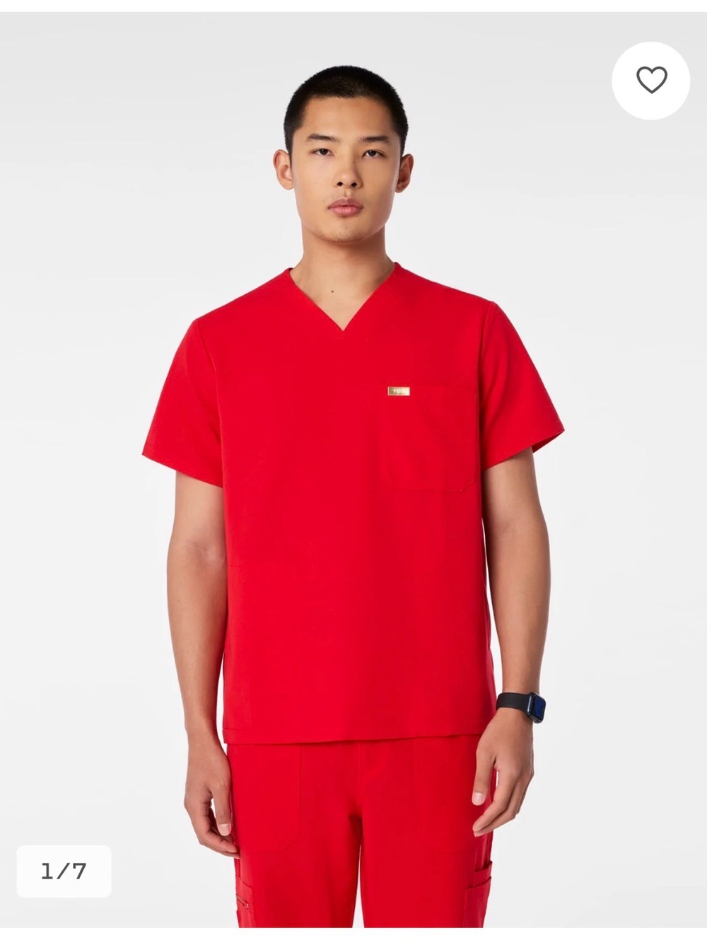 2 pairs of figs Men's V-Neck Scrub Top and bottom in red and orange